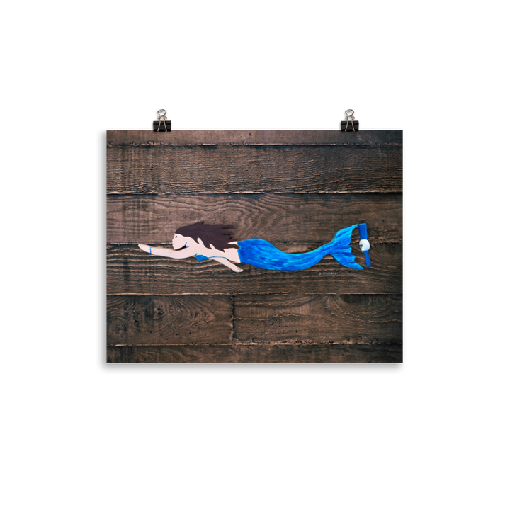 Mermaid print on wood background - GRIMMSTER 
